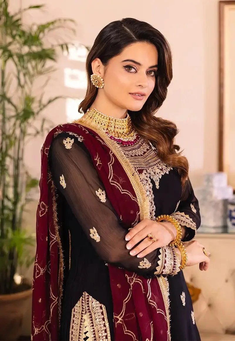 Asim Jofa Maahru Noorie and Meerub Maroon Chiffon – view 6 – Poshaq