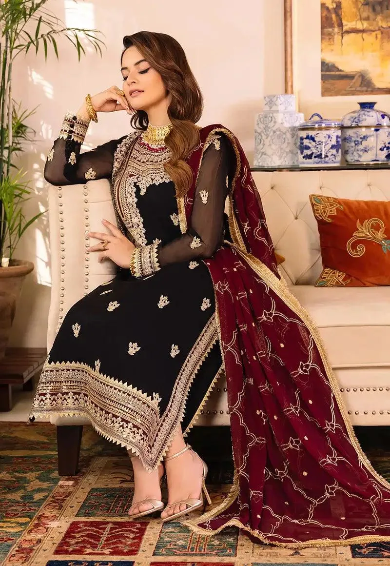 Asim Jofa Maahru Noorie and Meerub Maroon Chiffon – view 8 – Poshaq