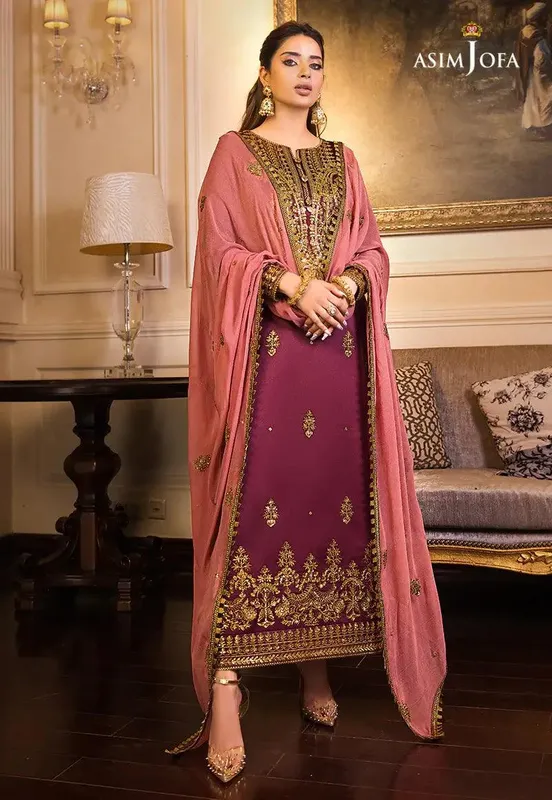 Asim Jofa Maahru and Noori Collection23 Maroon Chiffon – view 1 – Poshaq