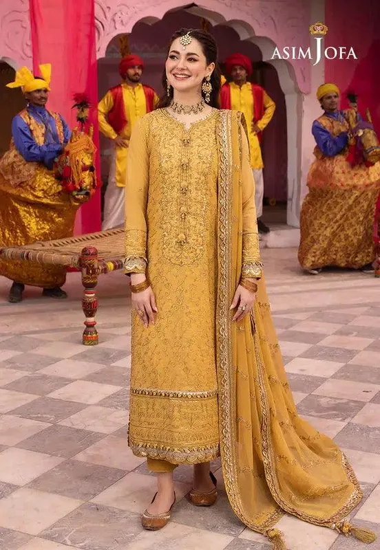 Asim Jofa Dastaan Collection 24 Mustard Organza – view 1 – Poshaq