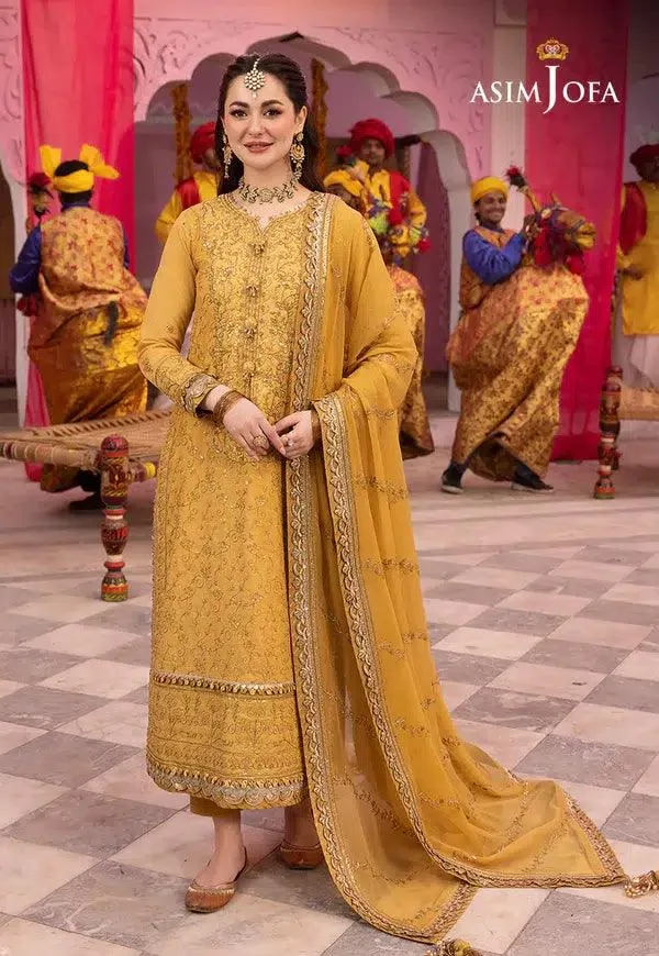 Asim Jofa Dastaan Collection 24 Mustard Organza – view 5 – Poshaq