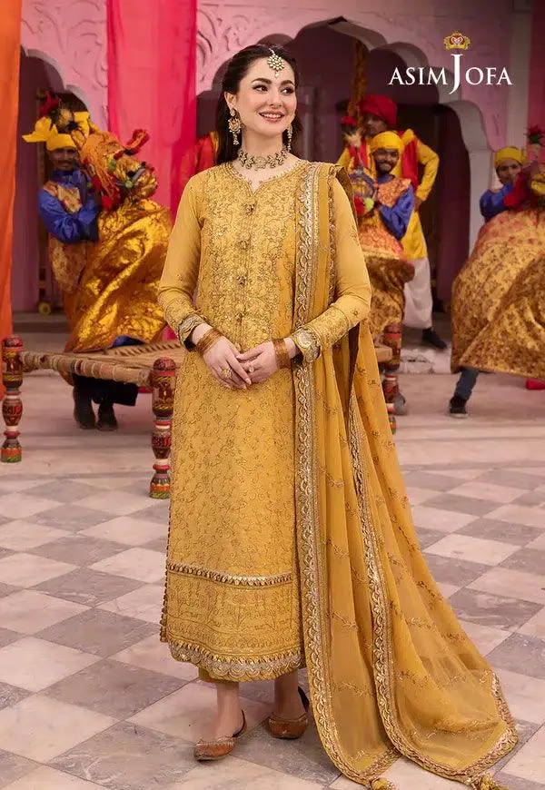 Asim Jofa Dastaan Collection 24 Mustard Organza – view 7 – Poshaq