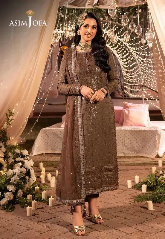 Asim Jofa Dastaan Collection 24 Brown Organza – view 1 – Poshaq