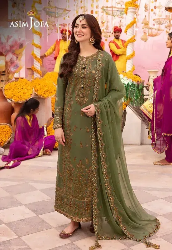 Asim Jofa Dastaan Collection 24 Green Chiffon – view 1 – Poshaq