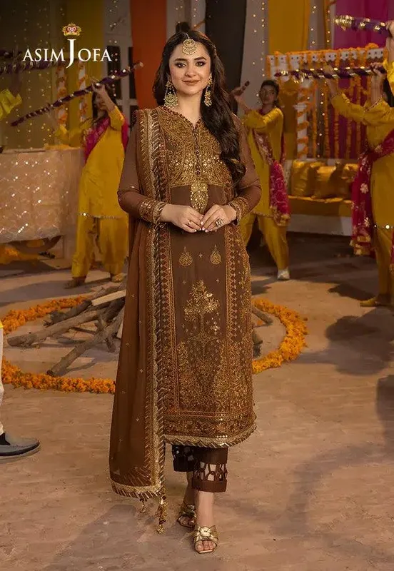 Asim Jofa Dastaan Collection 24 Brown Chiffon – view 1 – Poshaq