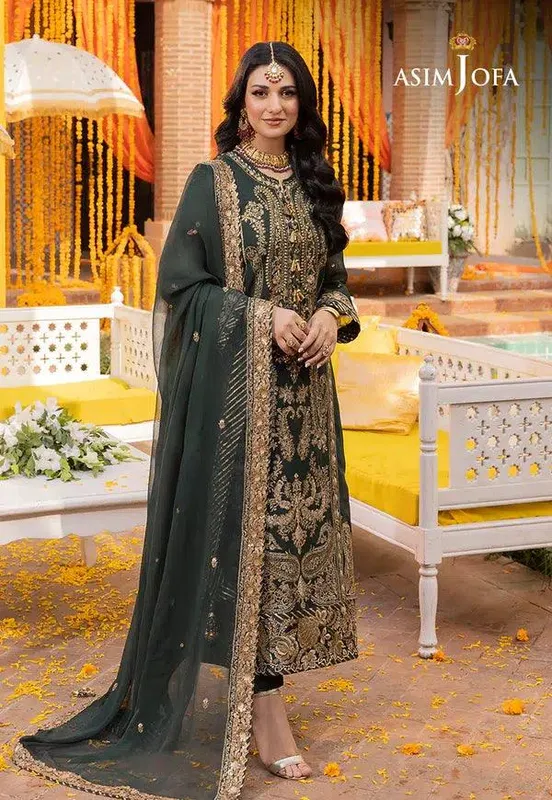 Asim Jofa Dastaan Collection 24 Green Chiffon – view 1 – Poshaq