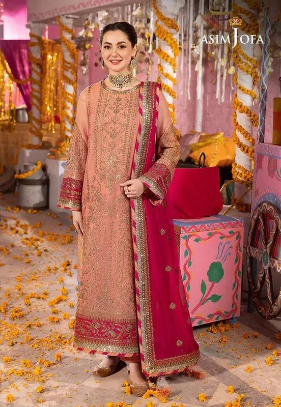 Asim Jofa Dastaan Collection 24 Peach Organza – view 1 – Poshaq