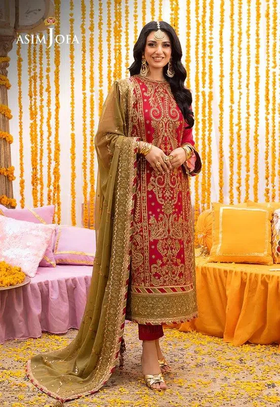 Asim Jofa Dastaan Collection 24 Red Organza – view 1 – Poshaq