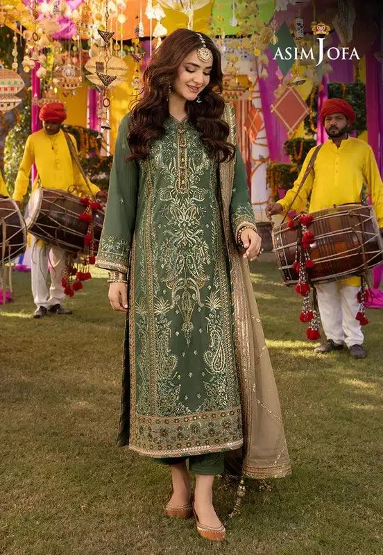 Asim Jofa Dastaan Collection 24 Green Organza – view 1 – Poshaq