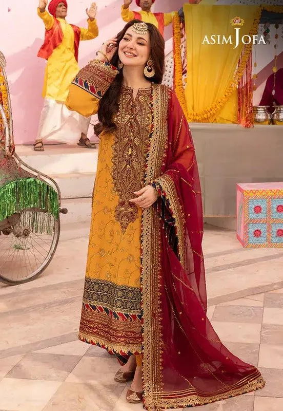 Asim Jofa Dastaan Collection 24 Mustard Organza – view 1 – Poshaq