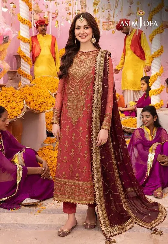 Asim Jofa Dastaan Collection 24 Pink Chiffon – view 1 – Poshaq