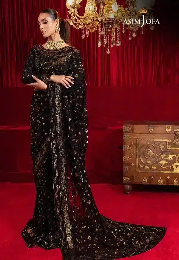 Asim Jofa Bekhudi Luxury Chiffon 23 Black Cotton Silk – view 1 – Poshaq