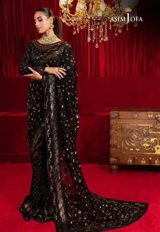 Asim Jofa Bekhudi Luxury Chiffon 23 Black Cotton Silk – view 1 – Poshaq