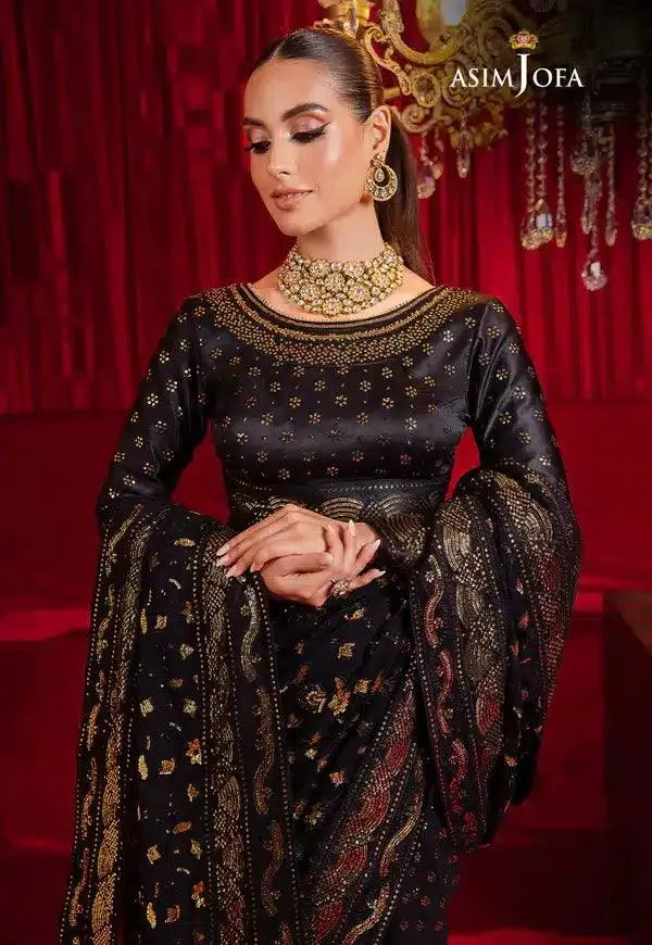 Asim Jofa Bekhudi Luxury Chiffon 23 Black Cotton Silk – view 10 – Poshaq