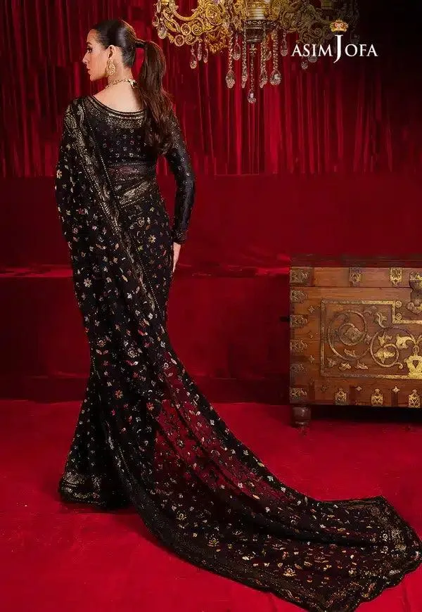Asim Jofa Bekhudi Luxury Chiffon 23 Black Cotton Silk – view 2 – Poshaq