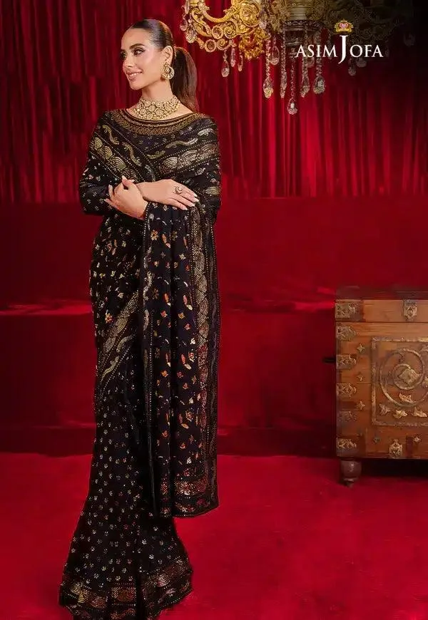 Asim Jofa Bekhudi Luxury Chiffon 23 Black Cotton Silk – view 3 – Poshaq