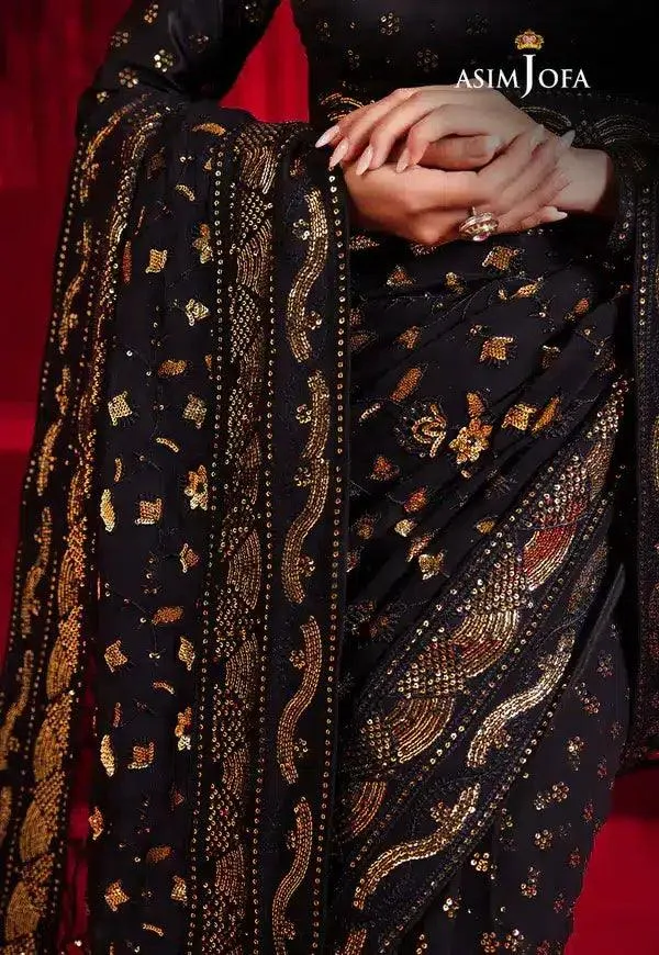 Asim Jofa Bekhudi Luxury Chiffon 23 Black Cotton Silk – view 4 – Poshaq