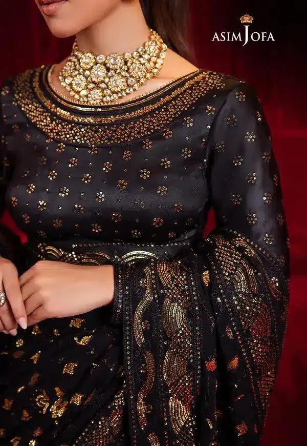 Asim Jofa Bekhudi Luxury Chiffon 23 Black Cotton Silk – view 5 – Poshaq