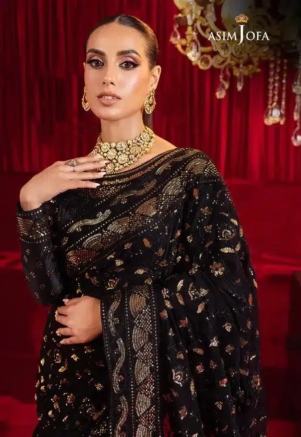 Asim Jofa Bekhudi Luxury Chiffon 23 Black Cotton Silk – view 6 – Poshaq