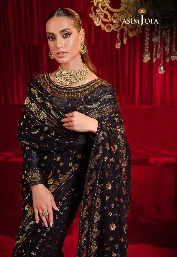 Asim Jofa Bekhudi Luxury Chiffon 23 Black Cotton Silk – view 7 – Poshaq