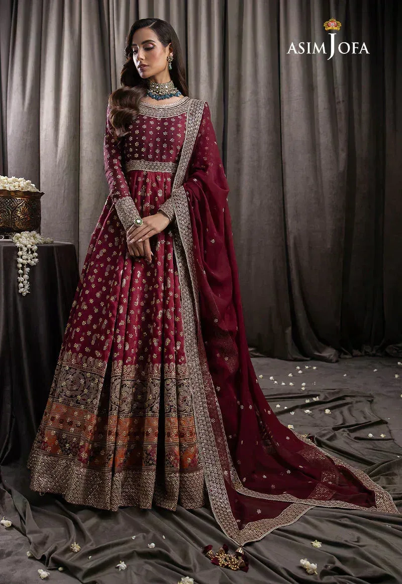 Asim Jofa Bekhudi Luxury Chiffon 23 Maroon Jacquard – view 1 – Poshaq