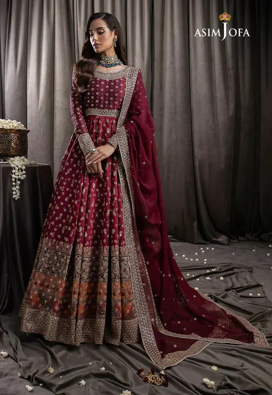 Asim Jofa Bekhudi Luxury Chiffon 23 Maroon Jacquard – view 1 – Poshaq