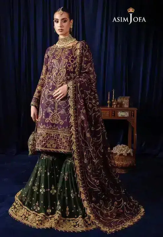 Asim Jofa Bekhudi Luxury Chiffon 23 Purple Raw Silk – view 1 – Poshaq