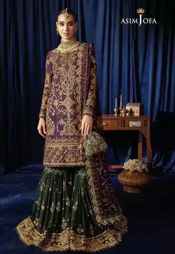 Asim Jofa Bekhudi Luxury Chiffon 23 Purple Raw Silk – view 2 – Poshaq