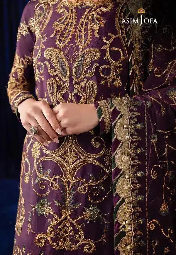 Asim Jofa Bekhudi Luxury Chiffon 23 Purple Raw Silk – view 4 – Poshaq