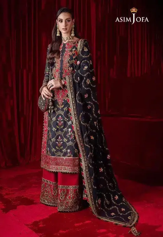 Asim Jofa Bekhudi Luxury Chiffon 23 Blue Raw Silk – view 1 – Poshaq