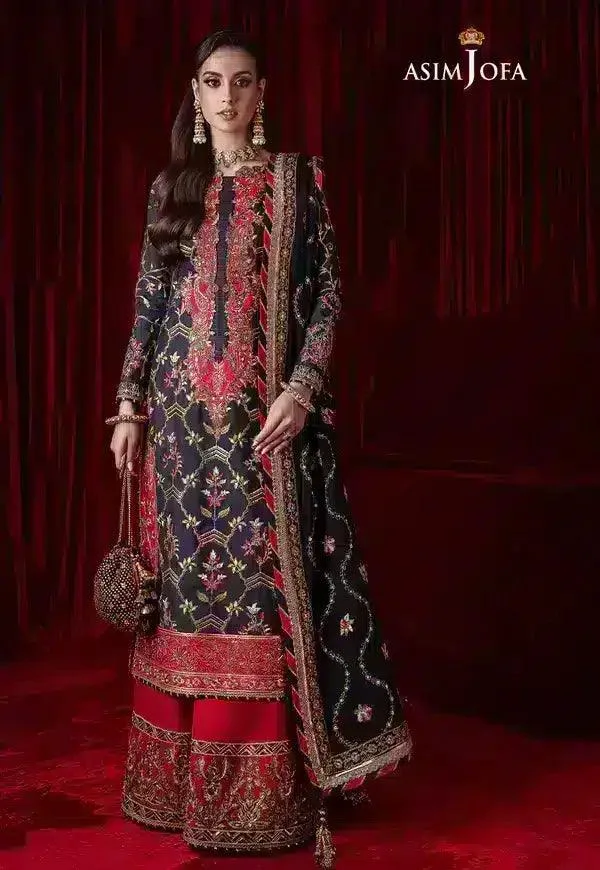 Asim Jofa Bekhudi Luxury Chiffon 23 Blue Raw Silk – view 15 – Poshaq