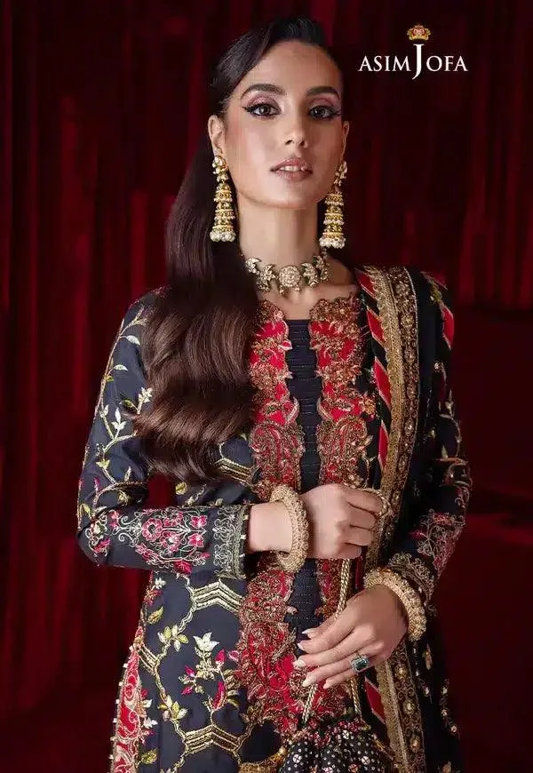 Asim Jofa Bekhudi Luxury Chiffon 23 Blue Raw Silk – view 2 – Poshaq