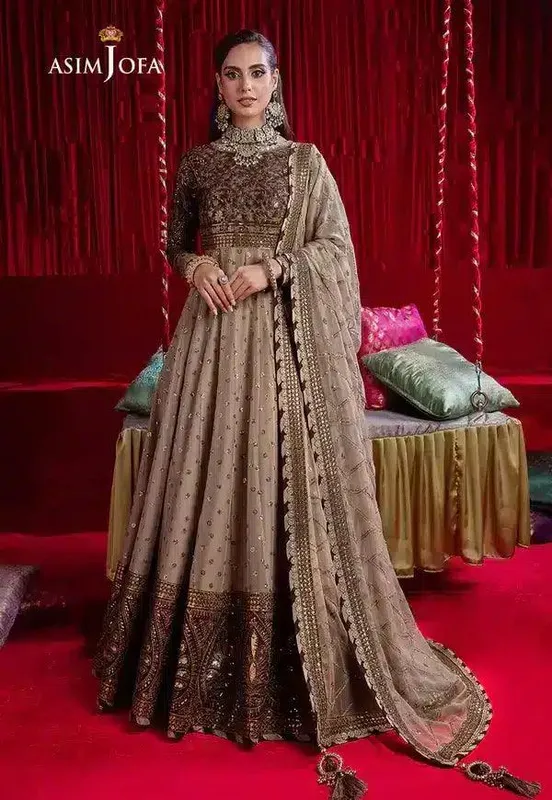 Asim Jofa Bekhudi Luxury Chiffon 23 Beige Cotton Silk – view 1 – Poshaq