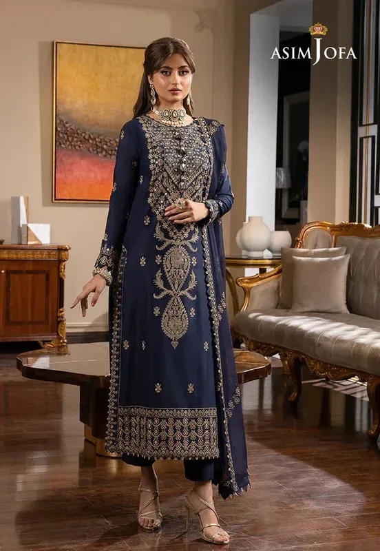 Asim Jofa Rang e Noor 23 Navy Blue Chiffon – view 1 – Poshaq