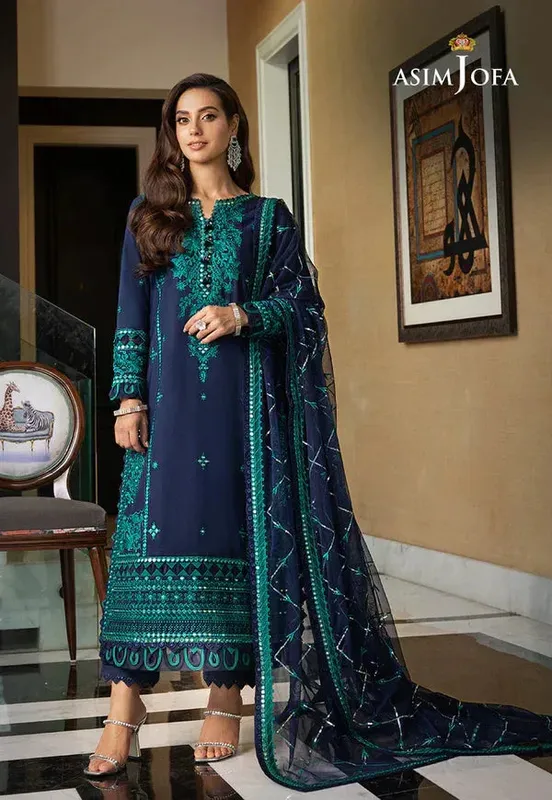 Asim Jofa Rang e Noor 23 Navy Blue Silk – view 1 – Poshaq