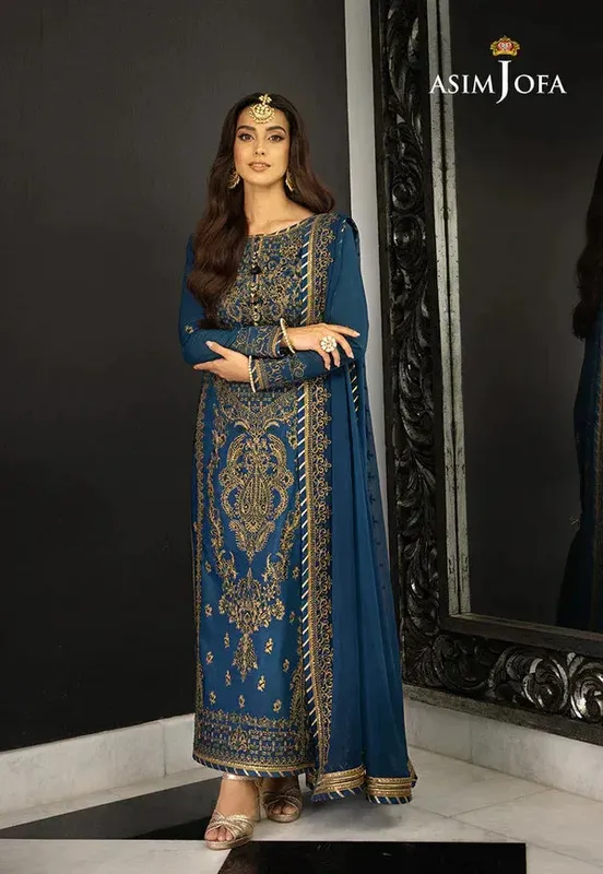 Asim Jofa Rang e Noor 23 Teal Chiffon – view 1 – Poshaq