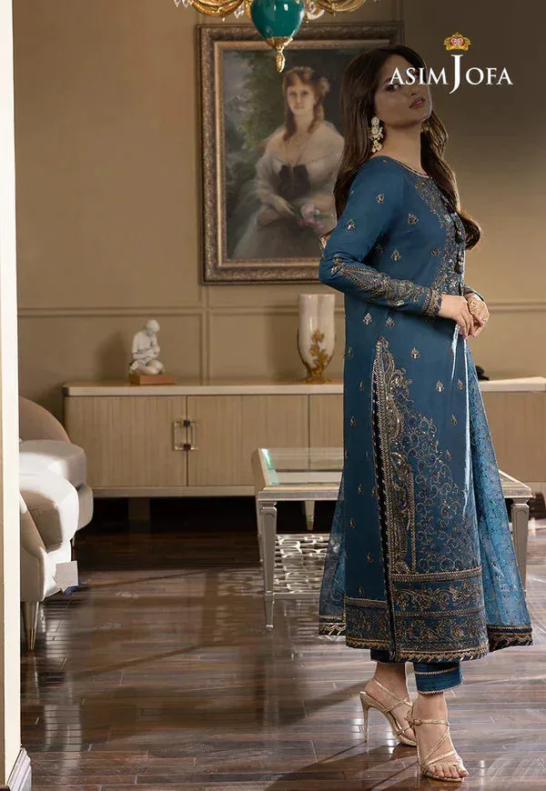 Asim Jofa Rang e Noor 23 Teal Silk – view 2 – Poshaq