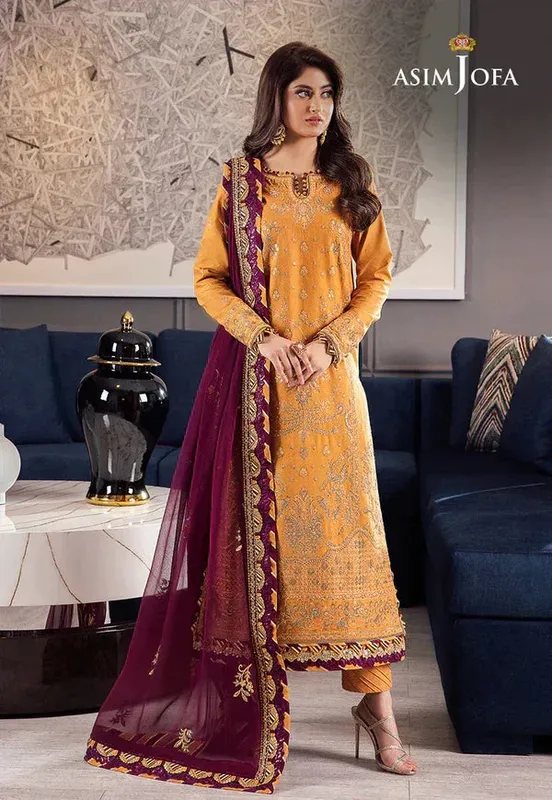 Asim Jofa Rang e Noor 23 Mustard Chiffon – view 1 – Poshaq
