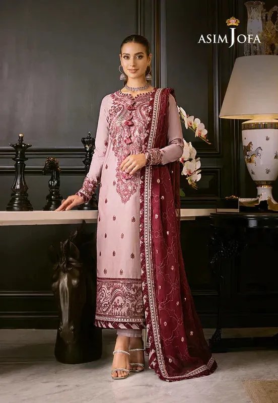 Asim Jofa Rang e Noor 23 Maroon Chiffon – view 1 – Poshaq