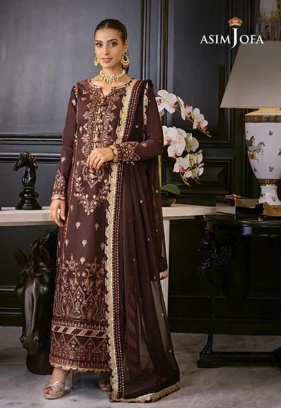 Asim Jofa Rang e Noor 23 Brown Chiffon – view 1 – Poshaq