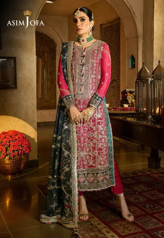 Asim Jofa Velvet Festive 23 Magenta Chiffon – view 1 – Poshaq