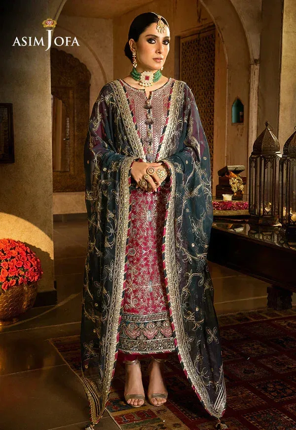 Asim Jofa Velvet Festive 23 Magenta Chiffon – view 2 – Poshaq