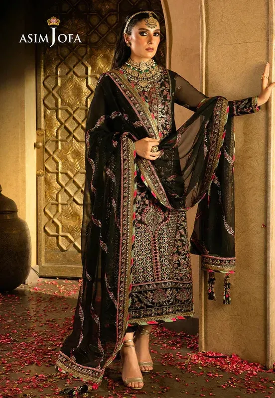 Asim Jofa Velvet Festive 23 Black Chiffon – view 1 – Poshaq
