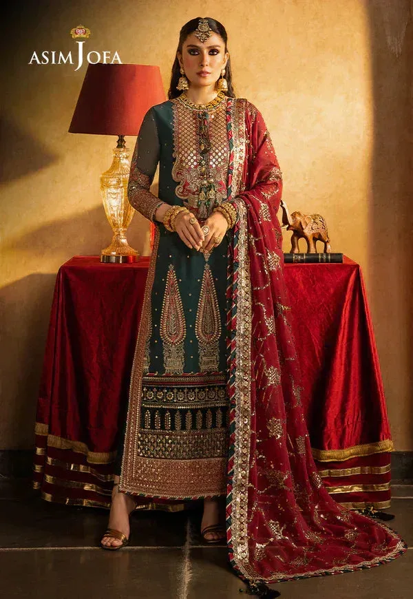Asim Jofa Velvet Festive 23 Maroon Raw Silk – view 1 – Poshaq