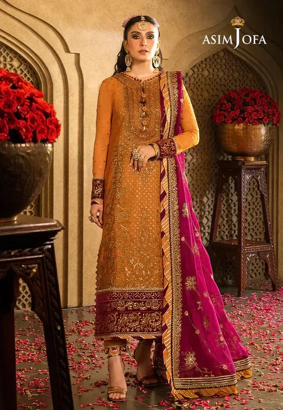 Asim Jofa Velvet Festive 23 Mustard Chiffon – view 1 – Poshaq