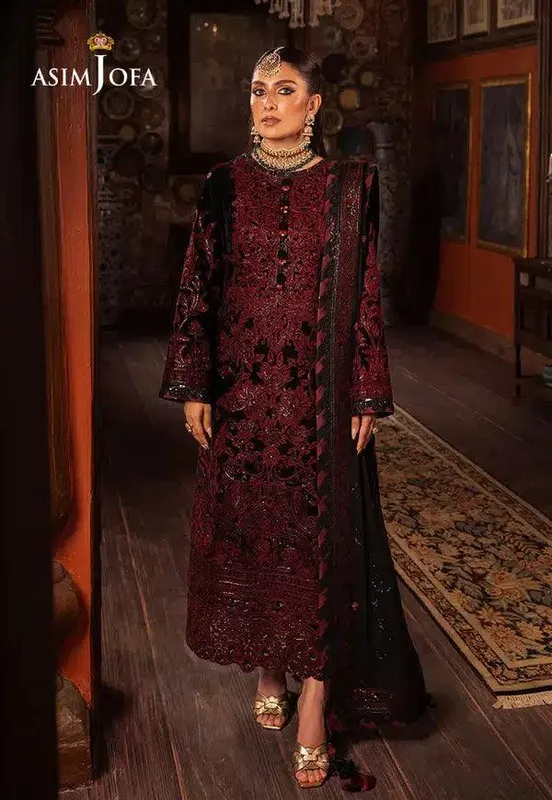 Asim Jofa Makhmal Wedding Velvet 23 Black Raw Silk – view 1 – Poshaq