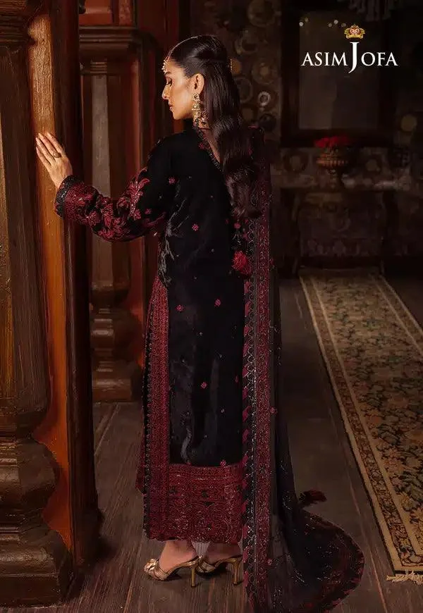 Asim Jofa Makhmal Wedding Velvet 23 Black Raw Silk – view 2 – Poshaq