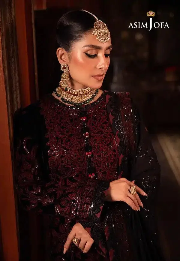 Asim Jofa Makhmal Wedding Velvet 23 Black Raw Silk – view 3 – Poshaq