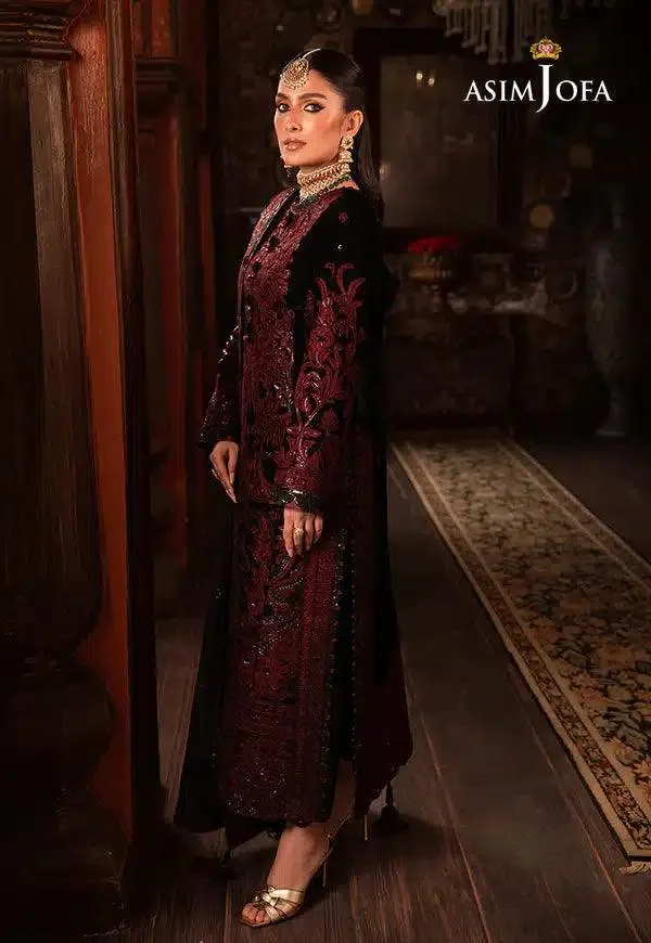 Asim Jofa Makhmal Wedding Velvet 23 Black Raw Silk – view 4 – Poshaq