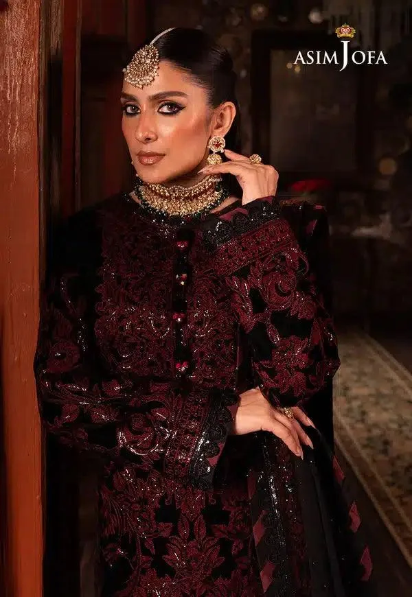 Asim Jofa Makhmal Wedding Velvet 23 Black Raw Silk – view 5 – Poshaq